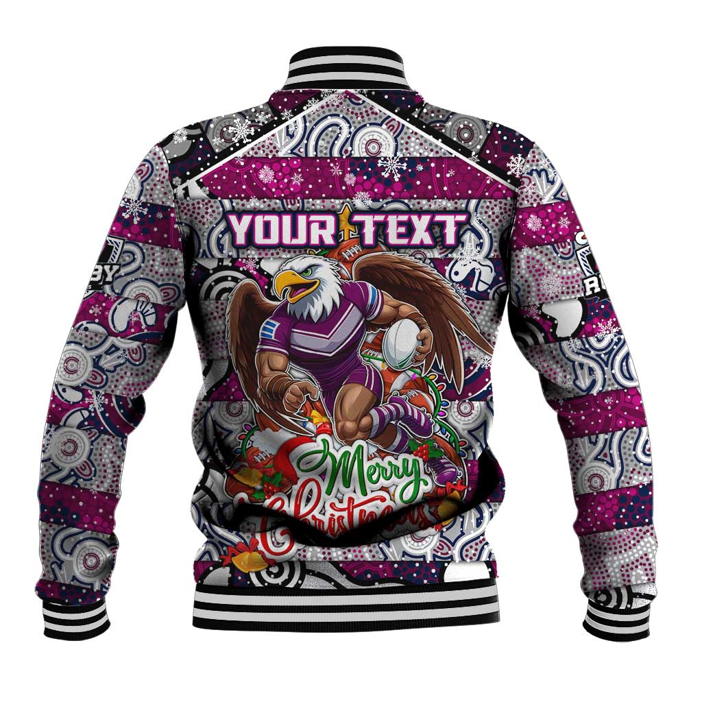 Custom Sea Eagles Rugby Merry Christmas Baseball Jacket Indigenous Australian Art