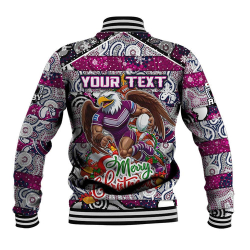 Custom Sea Eagles Rugby Merry Christmas Baseball Jacket Indigenous Australian Art