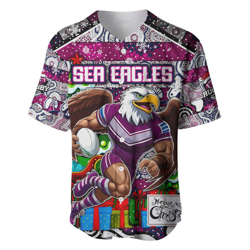 Custom Sea Eagles Rugby Merry Christmas Baseball Jersey Indigenous Australian Art