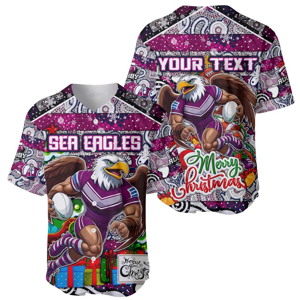 Custom Sea Eagles Rugby Merry Christmas Baseball Jersey Indigenous Australian Art
