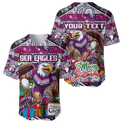 Custom Sea Eagles Rugby Merry Christmas Baseball Jersey Indigenous Australian Art