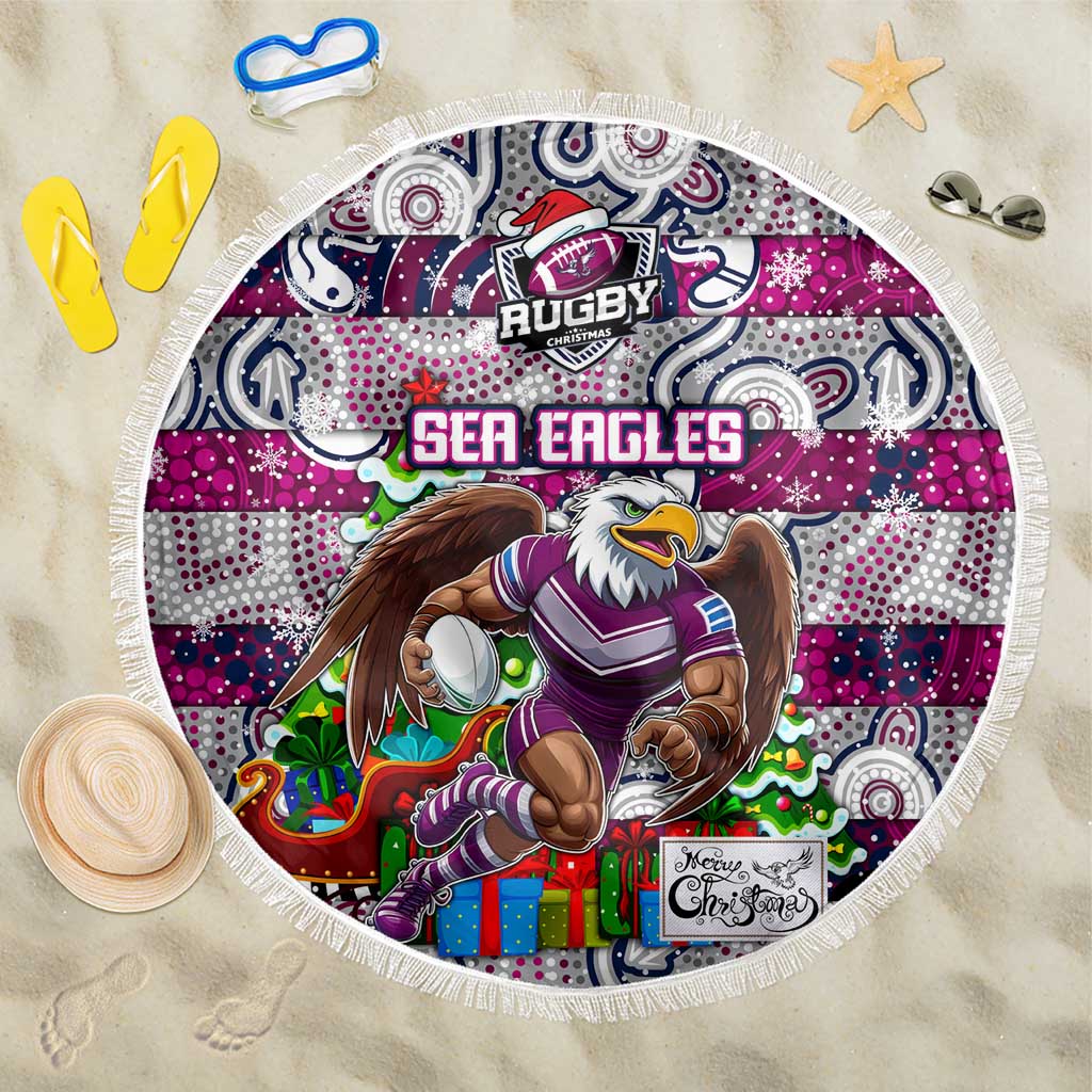 Sea Eagles Rugby Merry Christmas Beach Blanket Indigenous Australian Art