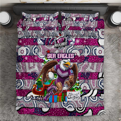 Sea Eagles Rugby Merry Christmas Bedding Set Indigenous Australian Art