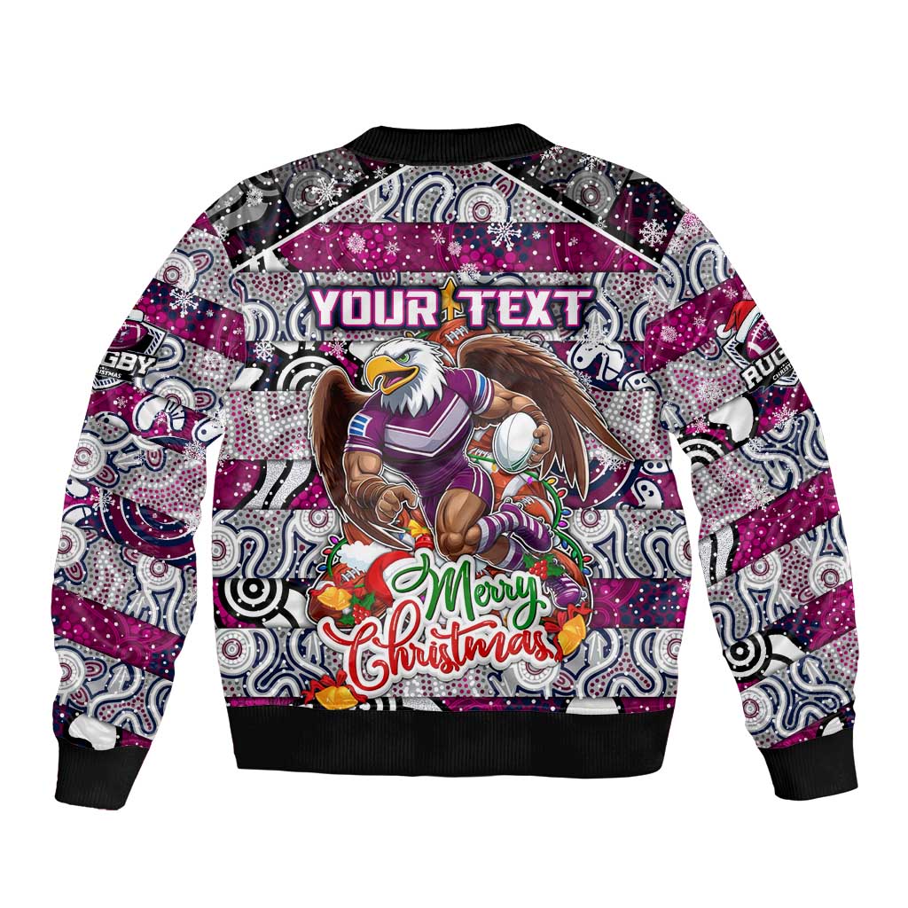 Custom Sea Eagles Rugby Merry Christmas Bomber Jacket Indigenous Australian Art