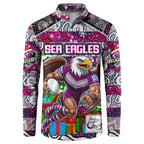 Custom Sea Eagles Rugby Merry Christmas Button Sweatshirt Indigenous Australian Art