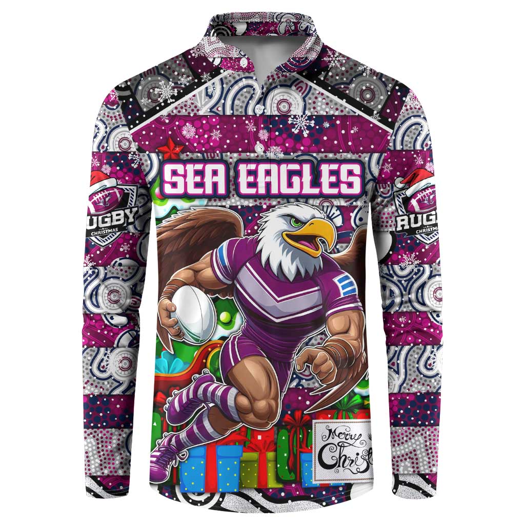 Custom Sea Eagles Rugby Merry Christmas Button Sweatshirt Indigenous Australian Art