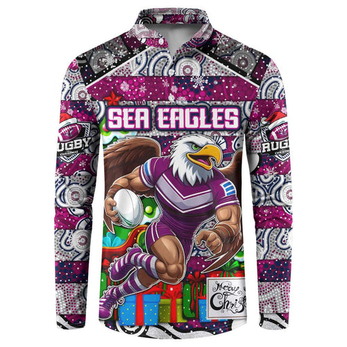 Custom Sea Eagles Rugby Merry Christmas Button Sweatshirt Indigenous Australian Art
