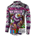 Custom Sea Eagles Rugby Merry Christmas Button Sweatshirt Indigenous Australian Art