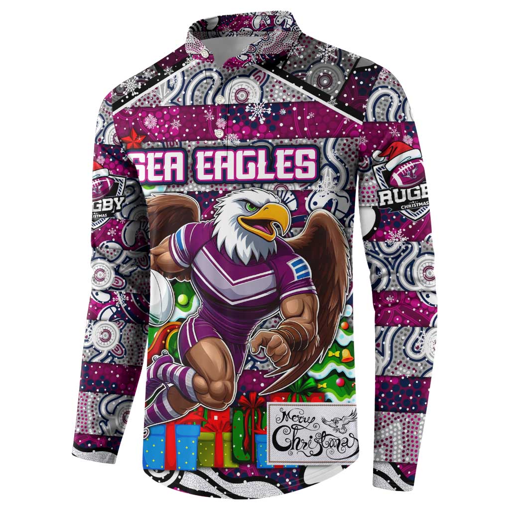 Custom Sea Eagles Rugby Merry Christmas Button Sweatshirt Indigenous Australian Art