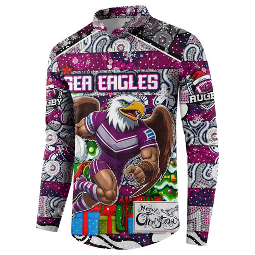 Custom Sea Eagles Rugby Merry Christmas Button Sweatshirt Indigenous Australian Art