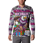 Custom Sea Eagles Rugby Merry Christmas Button Sweatshirt Indigenous Australian Art