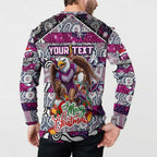 Custom Sea Eagles Rugby Merry Christmas Button Sweatshirt Indigenous Australian Art