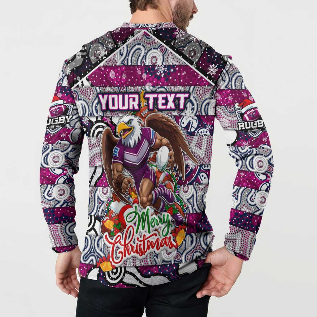Custom Sea Eagles Rugby Merry Christmas Button Sweatshirt Indigenous Australian Art