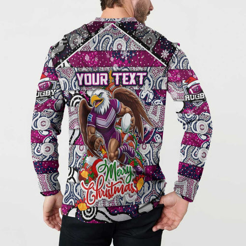 Custom Sea Eagles Rugby Merry Christmas Button Sweatshirt Indigenous Australian Art