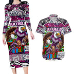 Custom Sea Eagles Rugby Merry Christmas Couples Matching Long Sleeve Bodycon Dress and Hawaiian Shirt Indigenous Australian Art
