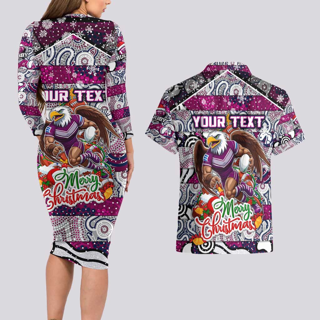 Custom Sea Eagles Rugby Merry Christmas Couples Matching Long Sleeve Bodycon Dress and Hawaiian Shirt Indigenous Australian Art