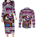 Custom Sea Eagles Rugby Merry Christmas Couples Matching Long Sleeve Bodycon Dress and Long Sleeve Button Shirt Indigenous Australian Art