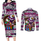 Custom Sea Eagles Rugby Merry Christmas Couples Matching Long Sleeve Bodycon Dress and Long Sleeve Button Shirt Indigenous Australian Art