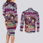 Custom Sea Eagles Rugby Merry Christmas Couples Matching Long Sleeve Bodycon Dress and Long Sleeve Button Shirt Indigenous Australian Art