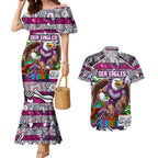 Custom Sea Eagles Rugby Merry Christmas Couples Matching Mermaid Dress and Hawaiian Shirt Indigenous Australian Art