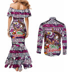 Custom Sea Eagles Rugby Merry Christmas Couples Matching Mermaid Dress and Long Sleeve Button Shirt Indigenous Australian Art