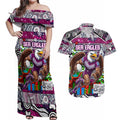 Custom Sea Eagles Rugby Merry Christmas Couples Matching Off Shoulder Maxi Dress and Hawaiian Shirt Indigenous Australian Art