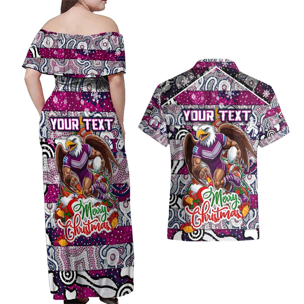 Custom Sea Eagles Rugby Merry Christmas Couples Matching Off Shoulder Maxi Dress and Hawaiian Shirt Indigenous Australian Art