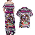 Custom Sea Eagles Rugby Merry Christmas Couples Matching Off Shoulder Maxi Dress and Hawaiian Shirt Indigenous Australian Art
