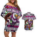 Custom Sea Eagles Rugby Merry Christmas Couples Matching Off Shoulder Short Dress and Hawaiian Shirt Indigenous Australian Art