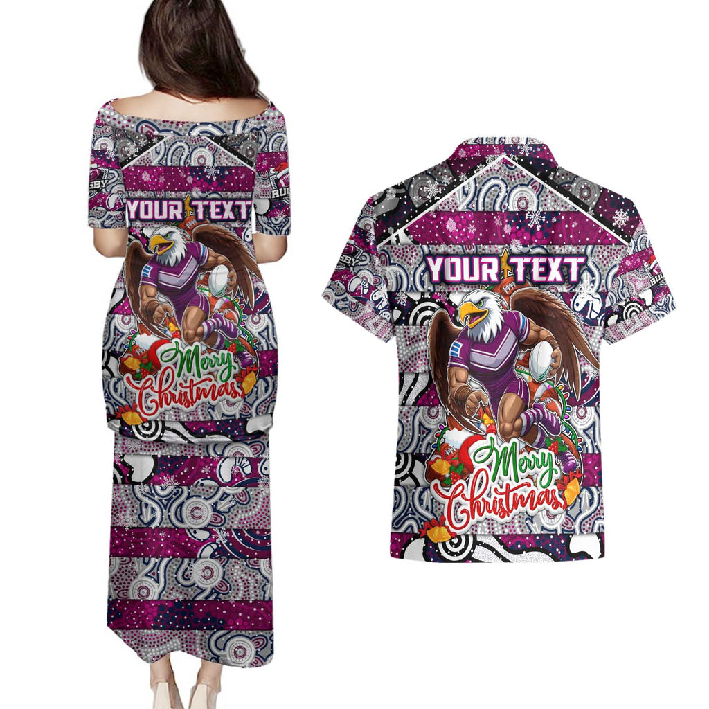 Custom Sea Eagles Rugby Merry Christmas Couples Matching Puletasi and Hawaiian Shirt Indigenous Australian Art
