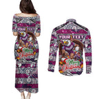 Custom Sea Eagles Rugby Merry Christmas Couples Matching Puletasi and Long Sleeve Button Shirt Indigenous Australian Art