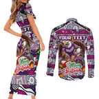 Custom Sea Eagles Rugby Merry Christmas Couples Matching Short Sleeve Bodycon Dress and Long Sleeve Button Shirt Indigenous Australian Art