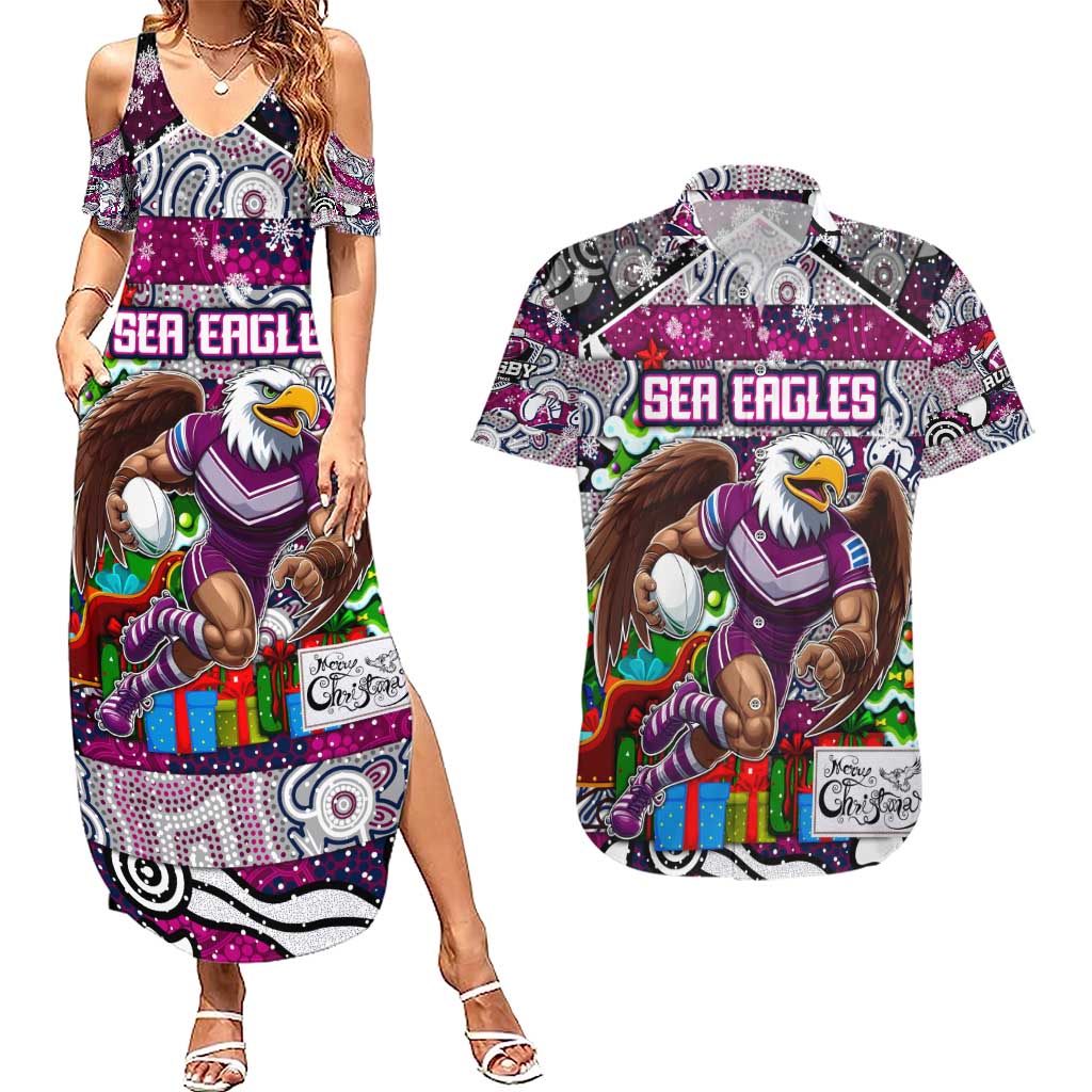 Custom Sea Eagles Rugby Merry Christmas Couples Matching Summer Maxi Dress and Hawaiian Shirt Indigenous Australian Art