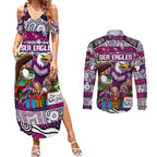 Custom Sea Eagles Rugby Merry Christmas Couples Matching Summer Maxi Dress and Long Sleeve Button Shirt Indigenous Australian Art