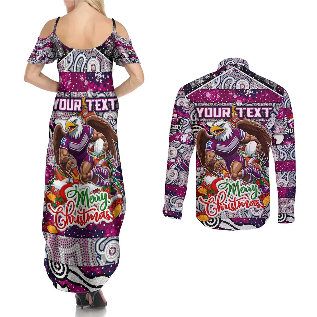Custom Sea Eagles Rugby Merry Christmas Couples Matching Summer Maxi Dress and Long Sleeve Button Shirt Indigenous Australian Art