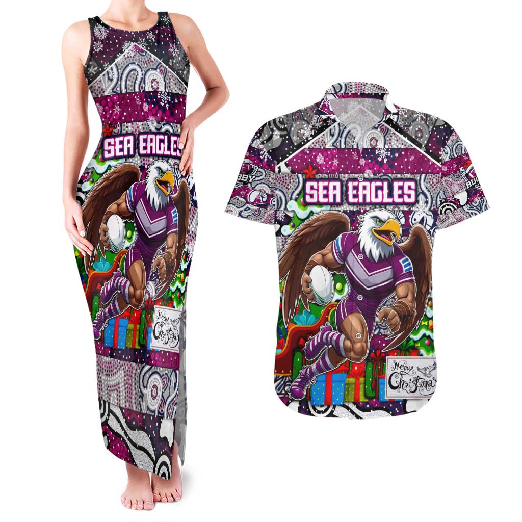 Custom Sea Eagles Rugby Merry Christmas Couples Matching Tank Maxi Dress and Hawaiian Shirt Indigenous Australian Art