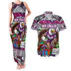 Custom Sea Eagles Rugby Merry Christmas Couples Matching Tank Maxi Dress and Hawaiian Shirt Indigenous Australian Art