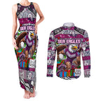 Custom Sea Eagles Rugby Merry Christmas Couples Matching Tank Maxi Dress and Long Sleeve Button Shirt Indigenous Australian Art