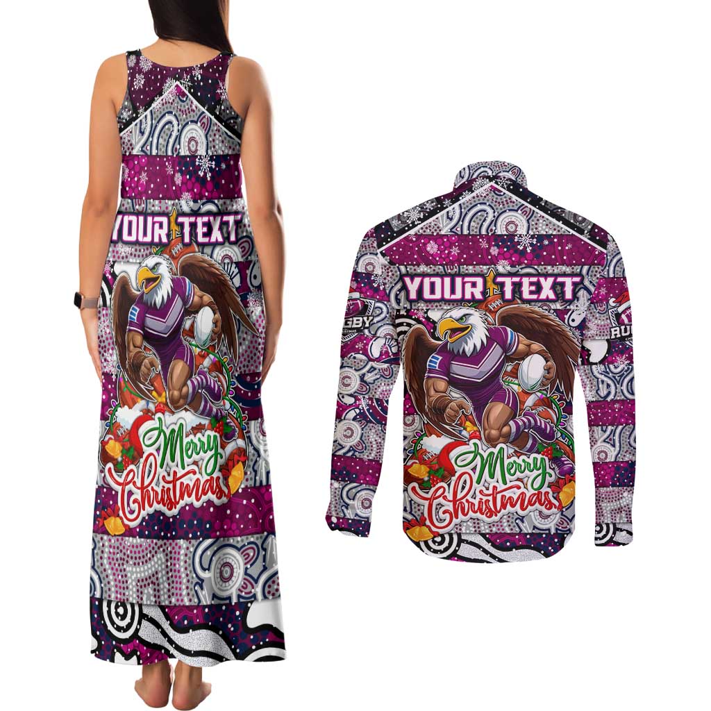 Custom Sea Eagles Rugby Merry Christmas Couples Matching Tank Maxi Dress and Long Sleeve Button Shirt Indigenous Australian Art