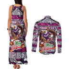 Custom Sea Eagles Rugby Merry Christmas Couples Matching Tank Maxi Dress and Long Sleeve Button Shirt Indigenous Australian Art