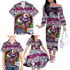Custom Sea Eagles Rugby Merry Christmas Family Matching Off The Shoulder Long Sleeve Dress and Hawaiian Shirt Indigenous Australian Art