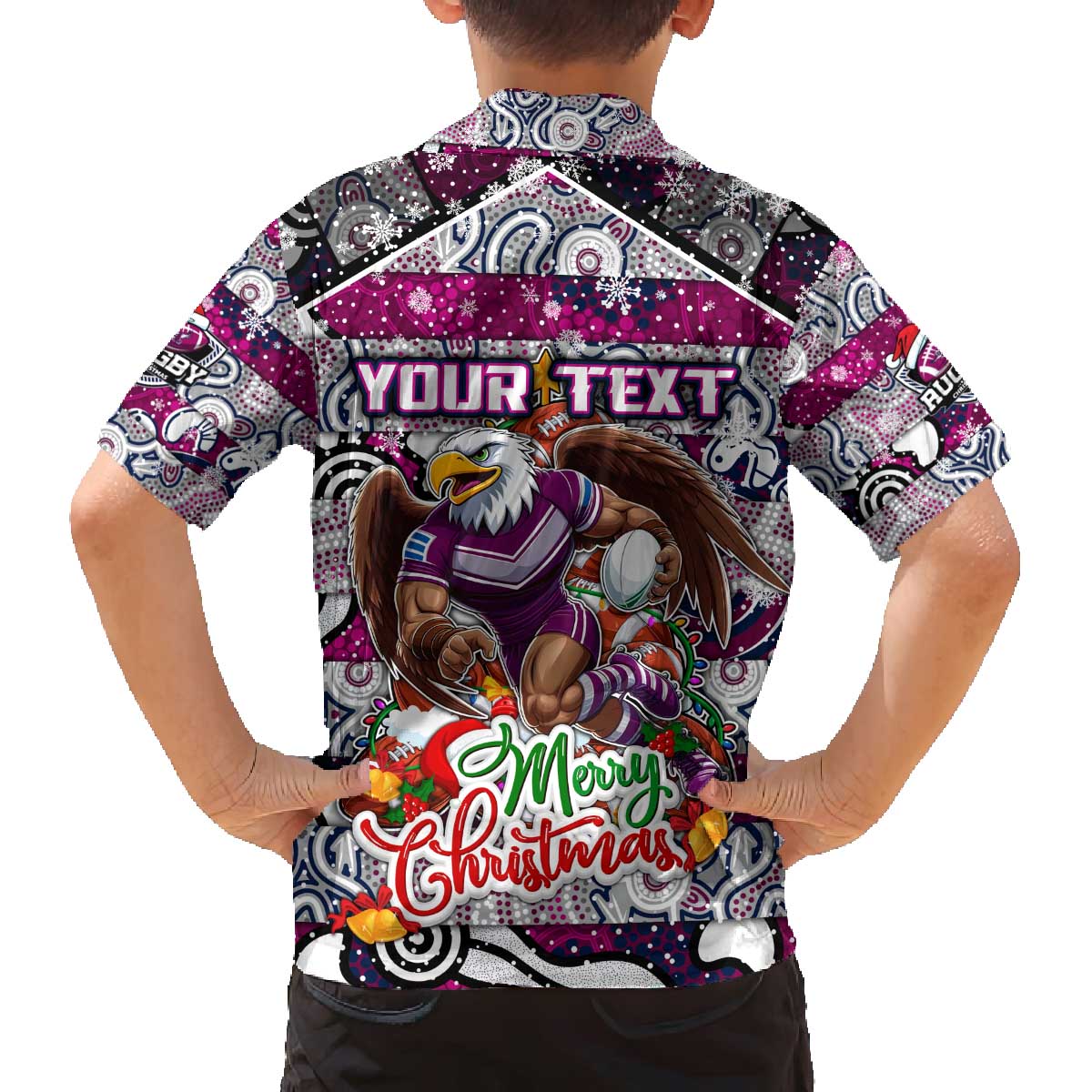 Custom Sea Eagles Rugby Merry Christmas Family Matching Off The Shoulder Long Sleeve Dress and Hawaiian Shirt Indigenous Australian Art