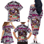 Custom Sea Eagles Rugby Merry Christmas Family Matching Off The Shoulder Long Sleeve Dress and Hawaiian Shirt Indigenous Australian Art