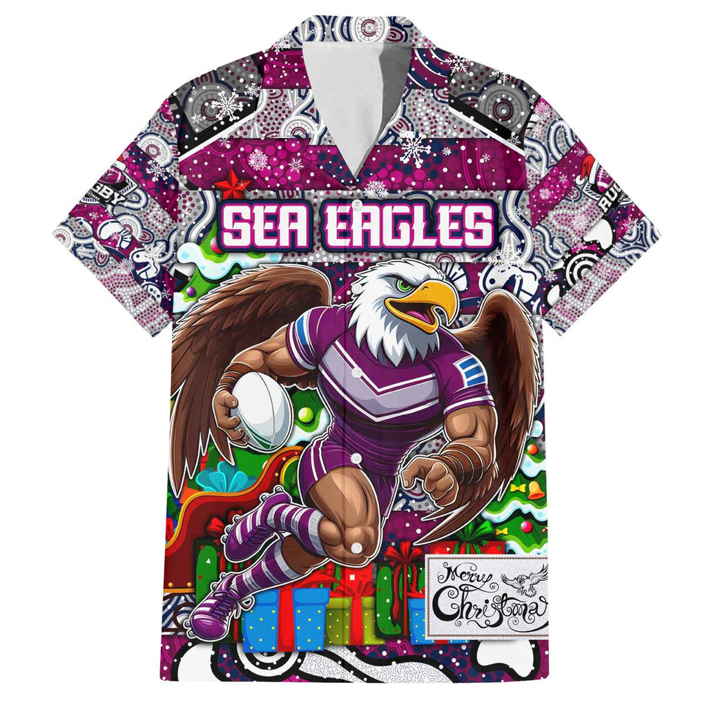 Custom Sea Eagles Rugby Merry Christmas Family Matching Off The Shoulder Long Sleeve Dress and Hawaiian Shirt Indigenous Australian Art