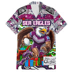 Custom Sea Eagles Rugby Merry Christmas Family Matching Off The Shoulder Long Sleeve Dress and Hawaiian Shirt Indigenous Australian Art