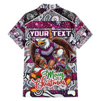 Custom Sea Eagles Rugby Merry Christmas Family Matching Off The Shoulder Long Sleeve Dress and Hawaiian Shirt Indigenous Australian Art
