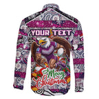 Custom Sea Eagles Rugby Merry Christmas Family Matching Off The Shoulder Long Sleeve Dress and Hawaiian Shirt Indigenous Australian Art
