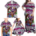 Custom Sea Eagles Rugby Merry Christmas Family Matching Off Shoulder Maxi Dress and Hawaiian Shirt Indigenous Australian Art