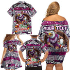 Custom Sea Eagles Rugby Merry Christmas Family Matching Off Shoulder Short Dress and Hawaiian Shirt Indigenous Australian Art