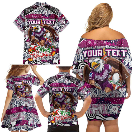 Custom Sea Eagles Rugby Merry Christmas Family Matching Off Shoulder Short Dress and Hawaiian Shirt Indigenous Australian Art